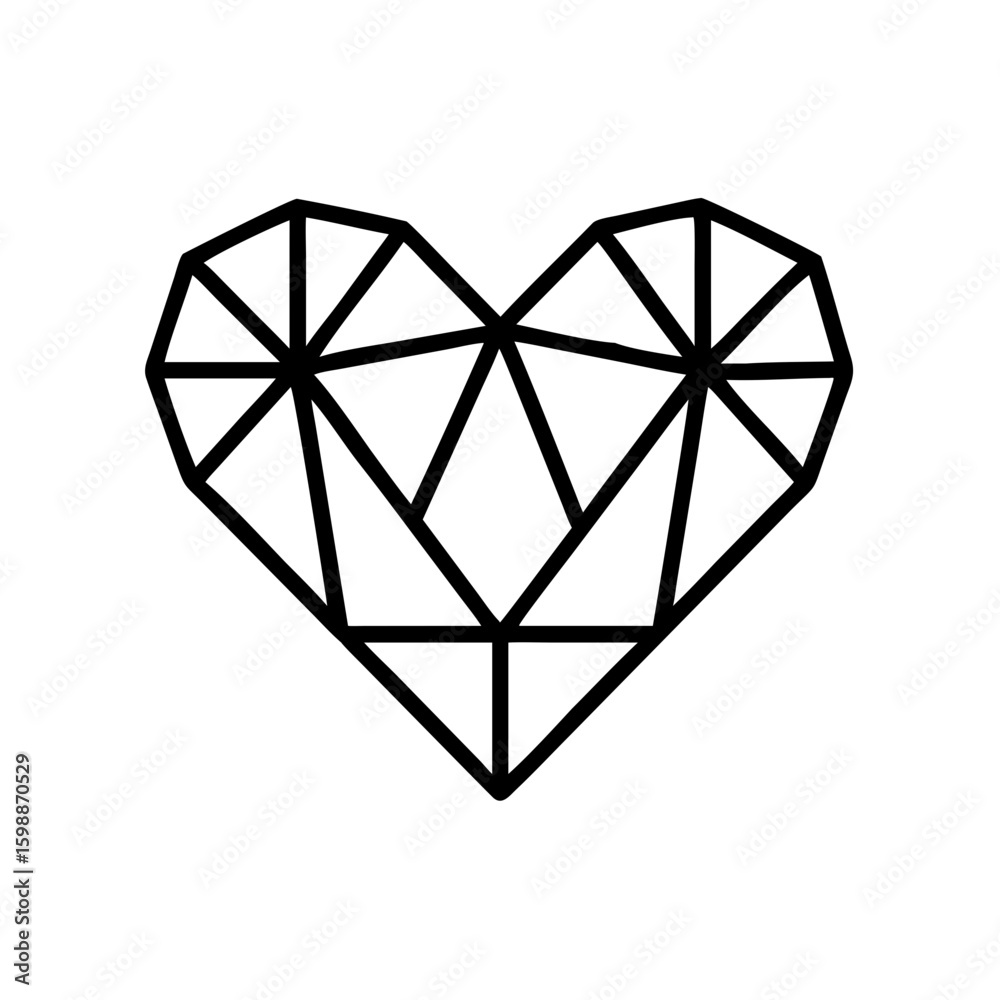 Poster geometric design showing a heart shape comprised of triangles and lines on a white background space