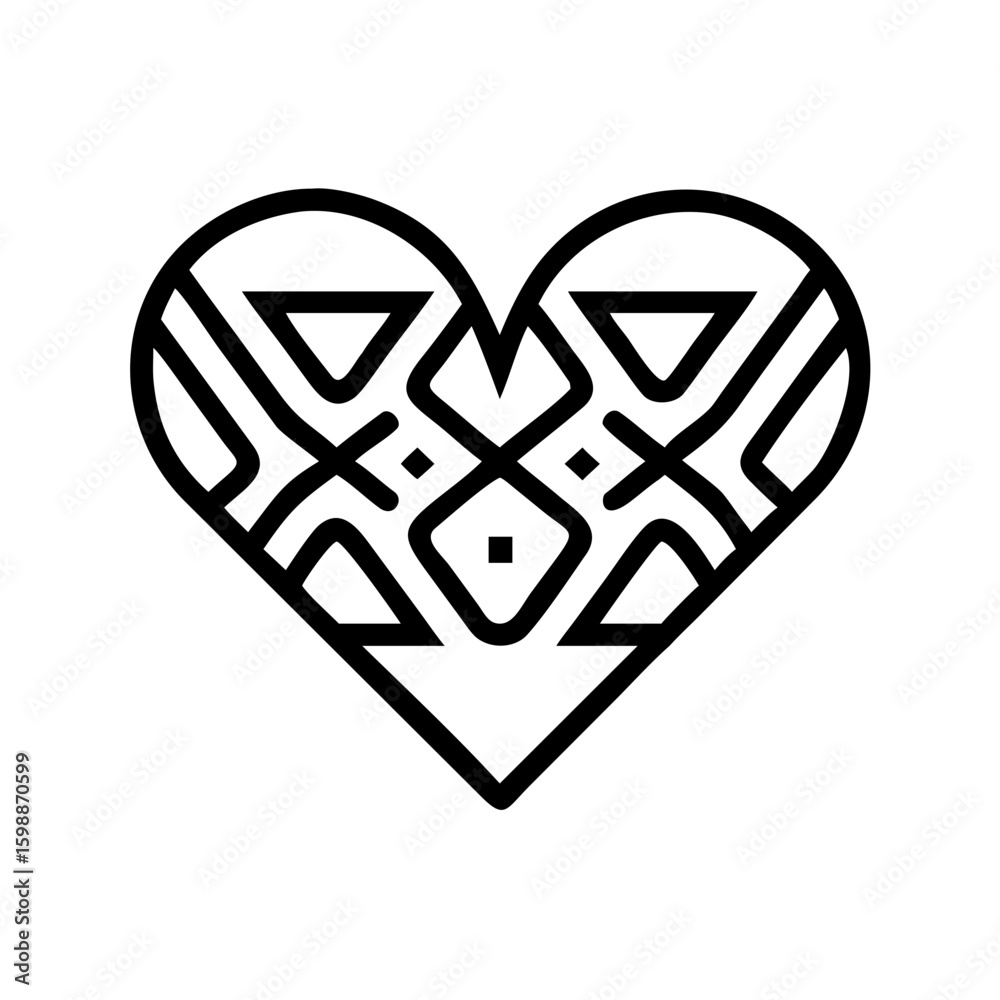 Poster Stylized heart shape with geometric patterns and bold outlines creating a unique design element here
