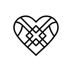A graphic representation of a heart shape with an intricate geometric pattern inside the outline shape