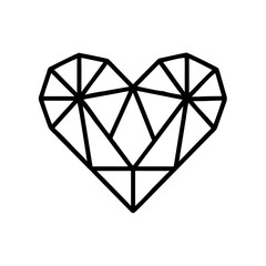 Geometric design showing a heart shape comprised of triangles and lines on a white background space