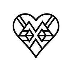 Geometric heart shape design with internal angular patterns and bold black outline style symbol design