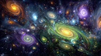 Colorful Galaxy Cluster In Deep Space