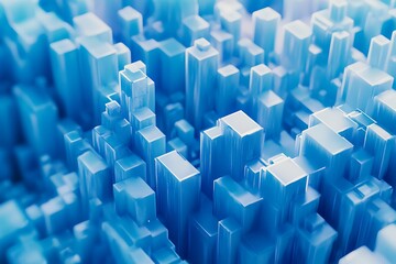 Blue Abstract Geometric Blockscape Digital Art Render for Technology Concepts