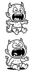 Obraz premium Cartoon Baby Devil in Black and White with Bold Comic Style