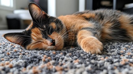 Calico Cat Napping on a Cozy Rug