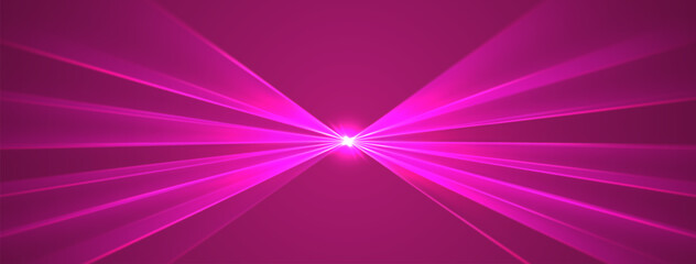 Pink lasers background., glowing rays or neon beams, bright futuristic backdrop. Concert or nightclub spotlights. Vector illustration.