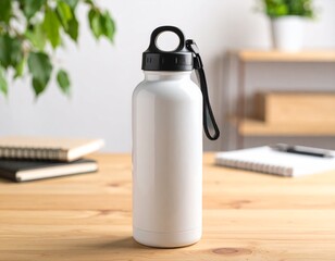 Obraz premium Blank white mock up metal water bottle, back to school template background