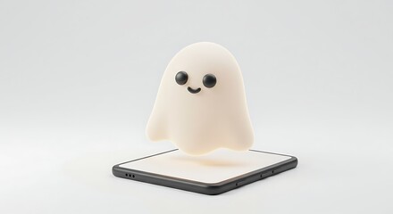 Fototapeta premium Augmented reality ghost emerging from smartphone – white background