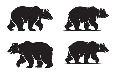 Naklejka premium Silhouettes of four black bears in various poses walking across a white background