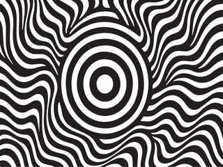 Zoom Circle Waves in Optical Black and White Abstract Line Art Pattern