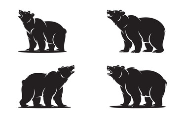 Naklejka premium Black bear silhouettes in various poses perfect for use in logos and wildlife designs