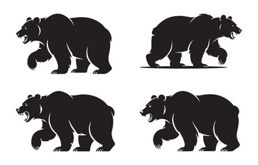 Naklejka premium Set of four powerful bear silhouettes in various walking and aggressive poses