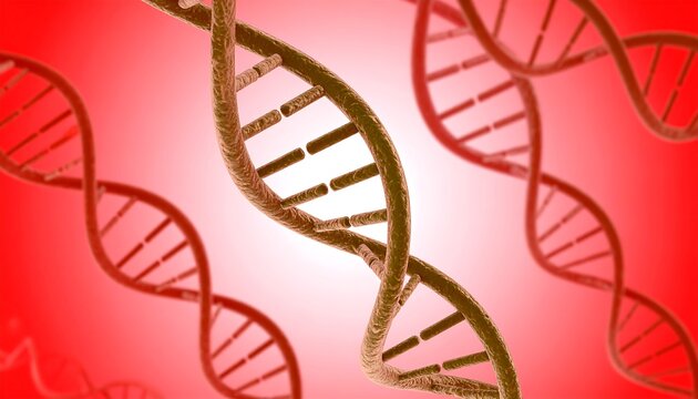 3D render of DNA strands against a gradient red background