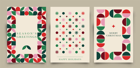 Modern abstract holiday greeting cards collection. Simply shapes and basic colors vector Illustration.