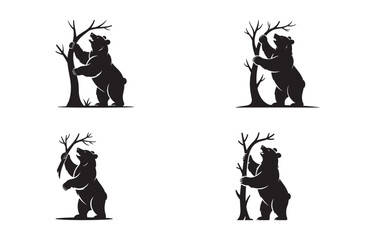 Naklejka premium Silhouette illustration of a bear reaching for branches of a tree in a natural setting