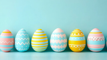 Fototapeta premium Concept: Easter celebration, row of painted eggs, Design for greeting card