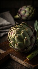 Obraz premium Close-up of globe artichoke textures inside moody light - stock photo