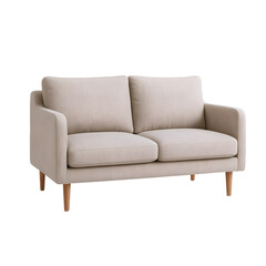 Cozy beige sofa with wooden legs, perfect for modern living spaces.