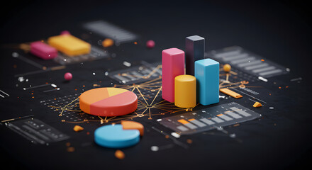 Colorful 3D chart on dark background
