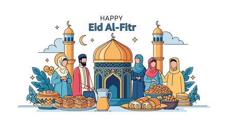 Happy Eid Al-Fitr Celebration Illustration