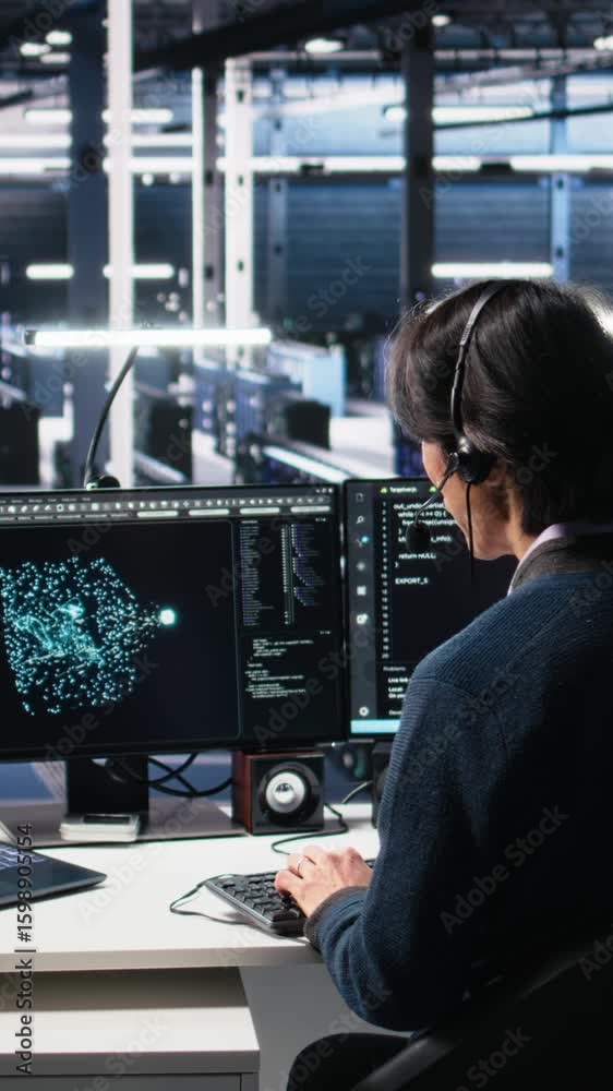 Poster vertical video data center system administrator using ai assistant to provide user technical support