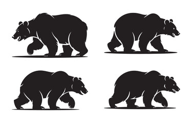 Fototapeta premium Silhouettes of four powerful walking bears depicting hunting and wildlife in a black and white design