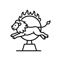 line icon lion jumping through burning ring vector on white background
Vector line icon on white background