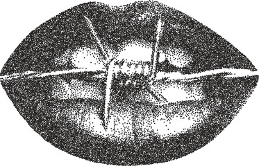 Mouth smile retro y2k stipple design lip halftone brutalist urban vector png with clear background, tongue 2000s photocopy grunge tattoo gen z effect