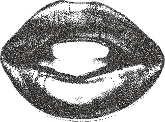 Mouth smile retro y2k stipple design lip halftone brutalist urban vector png with clear background, tongue 2000s photocopy grunge tattoo gen z effect