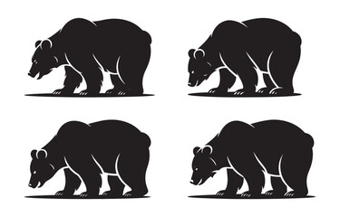 Fototapeta premium Four stylized black bear silhouettes standing in various poses on a white background