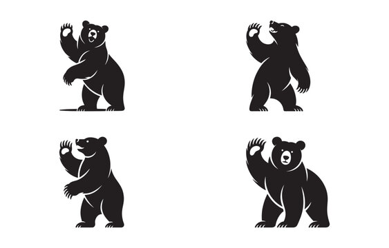 Vector illustrations of black bears in different poses offering a waving gesture