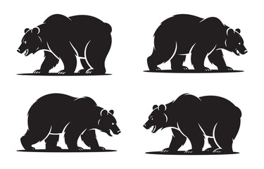Fototapeta premium Stylized black bear silhouette illustrations depicting various poses suitable for logos and designs