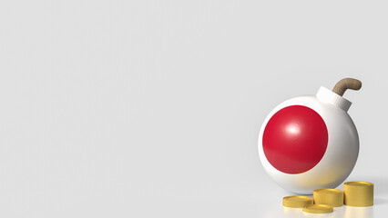 The Japan Bomb and coins for Business crisis concept 3d Rendering.