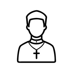 A person wearing a clerical collar and cross pendant in outline style, black and white drawing design art
