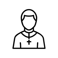 A simple depiction of a priest with a cross necklace in a minimalist outlined graphic style image design