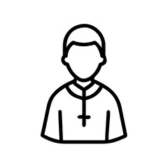 Outline drawing of a person wearing a clerical collar with a cross on their shirt design here now