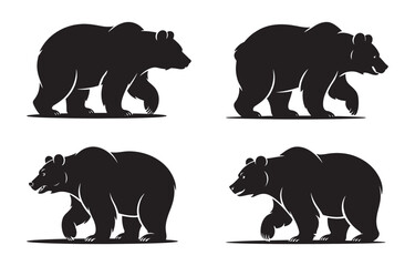 Fototapeta premium Silhouetted bear illustrations depicting various poses for wildlife and nature themed designs