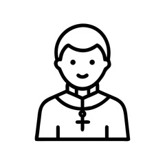 Simple graphic showing a person in religious attire with a cross necklace in black outline style