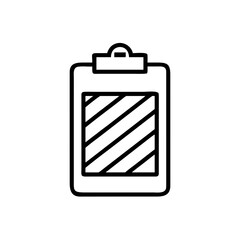 A simple depiction of a clipboard with diagonal lines on the paper inside the frame design element