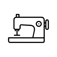 A simple graphic showing a sewing device with a needle and crank in black outline style design here