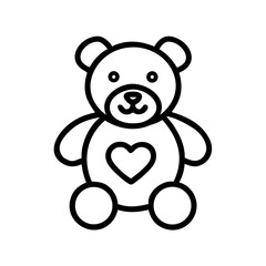 A simple outline drawing of a stuffed animal with a heart on its belly and circular feet