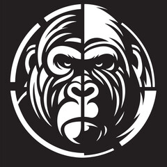 Fototapeta premium Angry gorilla head. Vector illustration in black and white colors.