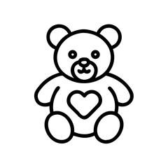 Simple outline drawing of a stuffed animal with a heart on its chest and round features