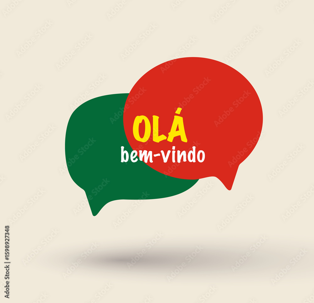 Fototapete welcoming speech bubble. hello and welcome text speech bubble-banner in portuguese. design element f
