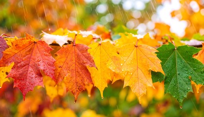 Obraz premium Autumn leaves in the rain
