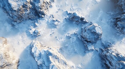 Aerial View of Snowy Mountains and Valleys on a Bright Winter Day