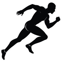 Silhouette of a Muscular Man Running at Full Speed on White Background