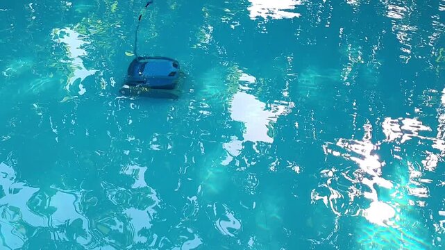 robot cleaning swimming pool. High quality 4k footage