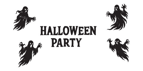 Halloween banner with funny silhouettes of pumpkins. Vector.