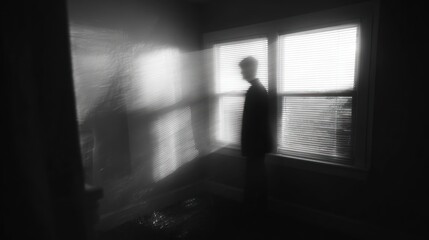 Fototapeta premium Silhouette figure in a room bathed in light